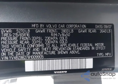 2008 Volvo Xc70 3.2 из США, поврежденный, VIN YV4BZ982781009905